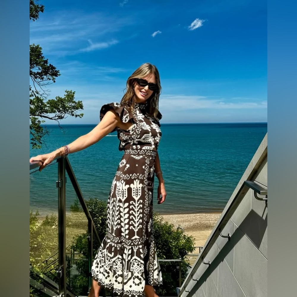 New Sea Sonia Print Cutout Silk Midi Dress